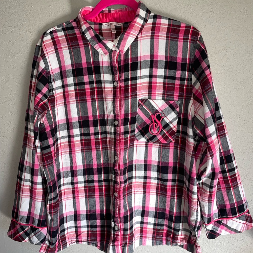 Victoria's Secret Plaid Shirt - Pink, Black, and White womens